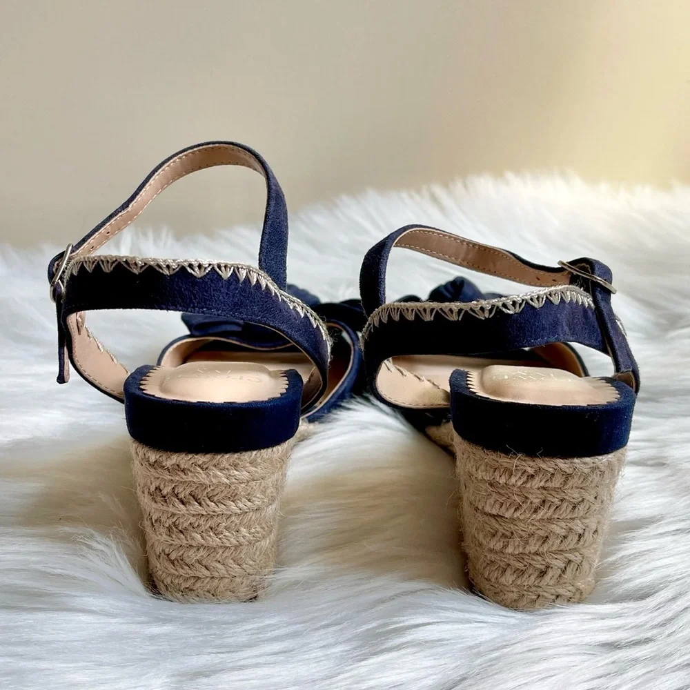 Crown & Ivy Leila Leather Suede Bow Espadrille Sandals